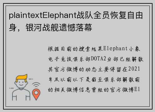 plaintextElephant战队全员恢复自由身，银河战舰遗憾落幕